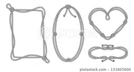 Nautical rope frames set on white background 133805600