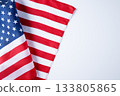 American flag on white background, perfect for Memorial Day posters, Veterans Day banners, and patriotic holiday designs with copy space. 133805865