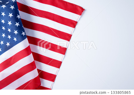 American flag on white background, perfect for Memorial Day posters, Veterans Day banners, and patriotic holiday designs with copy space. 133805865