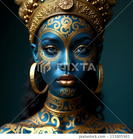 Unique blue and gold body art showcasing cultural beauty Generative AI Unique blue and gold body art showcasing cultural beauty Generative AI 133805981