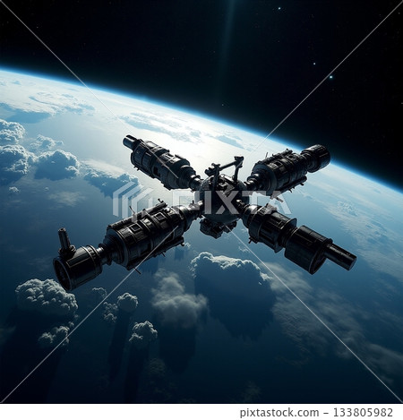 Exploring the vastness of space with a futuristic station Generative AI 133805982