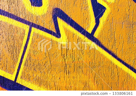 Bold Geometric Street Art with Yellow, Blue, Textured Pattern for 90s Urban Vibe 133806161