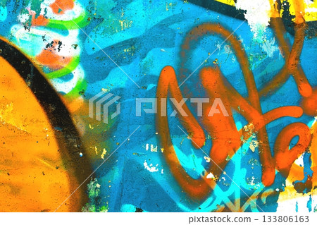Graffiti Style Abstract Art in Vibrant Orange Blue for 90s Urban Design Graffiti Style Abstract Art in Vibrant Orange Blue for 90s Urban Design 133806163