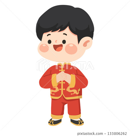 Cartoon Boy in Traditional Chinese New Year Outfit 133806262