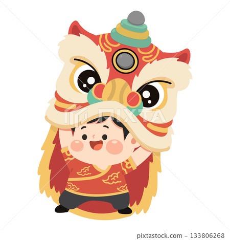 Child Performing Lion Dance Illustration 133806268