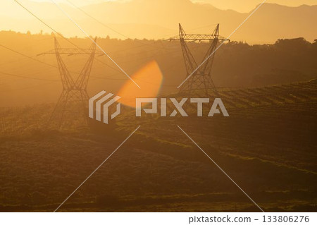 The evening electricity pylon silhouette The evening electricity pylon silhouette 133806276