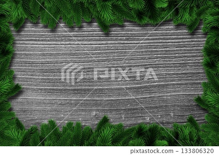 Fir tree branches over planks Fir tree branches over planks 133806320