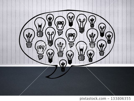 Light bulbs graphic in empty grey room Light bulbs graphic in empty grey room 133806355