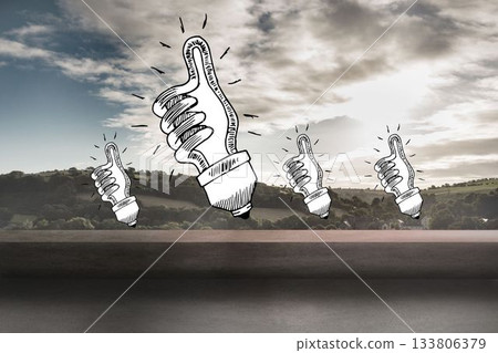 Fluorescent light bulb showing thumbs up 133806379