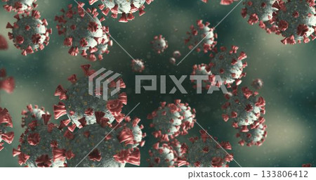 Covid-19 cells against green background 133806412