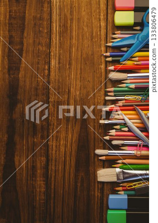 High angle view of color pencils on table High angle view of color pencils on table 133806479