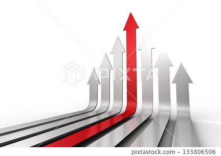 Red arrow pointing up with grey arrows Red arrow pointing up with grey arrows 133806506