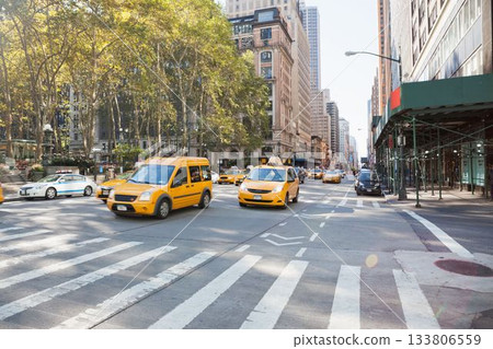New york street with yellow taxi 133806559