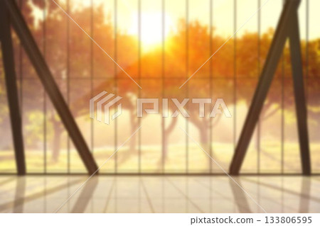 Metal bars holding glass wall during sunset Metal bars holding glass wall during sunset 133806595