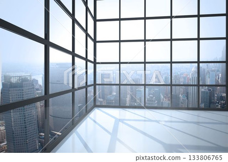 Room with large window showing city Room with large window showing city 133806765