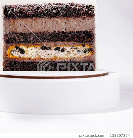 Layers of unique and vibrant cake showcasing various flavors and textures 133807254