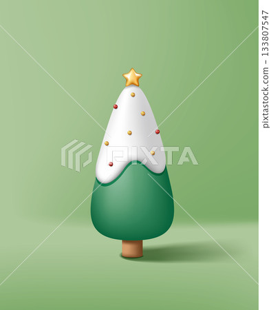 3D立體風格可愛下雪聖誕樹，聖誕節廣告海報宣傳單邀請卡素材圖片 133807547
