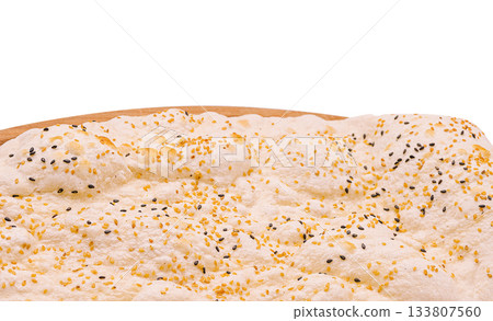 Soft bread topped with sesame and poppy seeds freshly baked in the morning 133807560