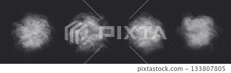 Smoke white round cloud set on transparent background. Circle shape realistic explosion fog Smoke white round cloud set on transparent background. Circle shape realistic explosion fog 133807805