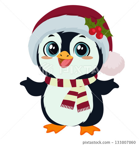 penguin cartoon christmas with santa hat penguin cartoon christmas with santa hat 133807860