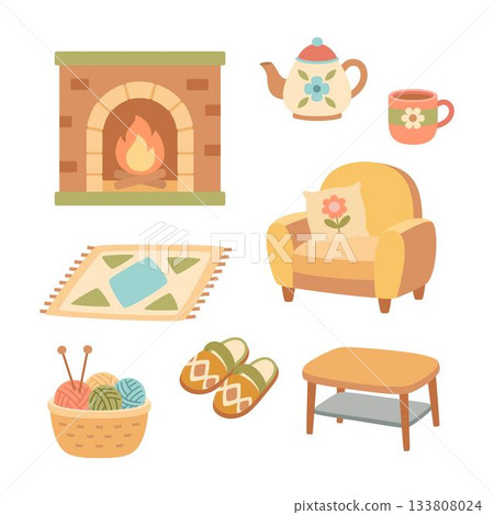 cozy home set in flat style cozy home set in flat style 133808024