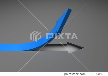 Blue arrow pointing up from grey surface Blue arrow pointing up from grey surface 133808418