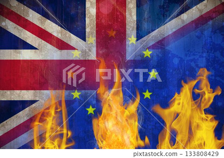 Montage of EU flag and Great britain flag Montage of EU flag and Great britain flag 133808429