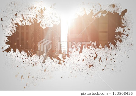 Splash on wall revealing cityscape Splash on wall revealing cityscape 133808436