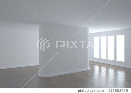 Bright room with wall in the middle 133808439