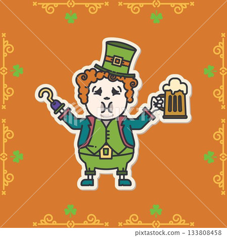 Image of st patrick's day leprechaun on orange background 133808458
