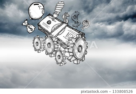Illustration of gears and money Illustration of gears and money 133808526