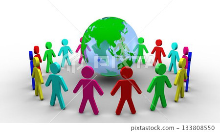 Human figures surround earth 133808550