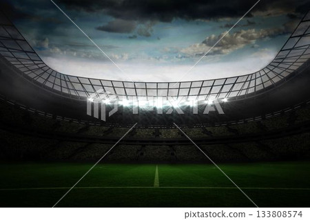 Large football stadium under blue sky 133808574