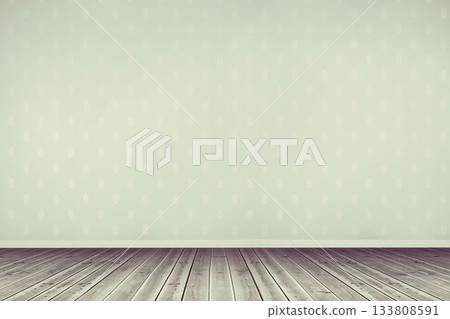 Flat design illustration is showcasing empty room with patterned mint green wall and wooden floor Flat design illustration is showcasing empty room with patterned mint green wall and wooden floor 133808591