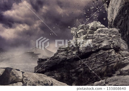 Rock crashing down from cliff 133808640