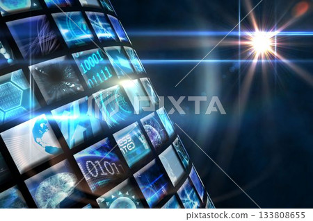 Curve of digital screens in blue 133808655