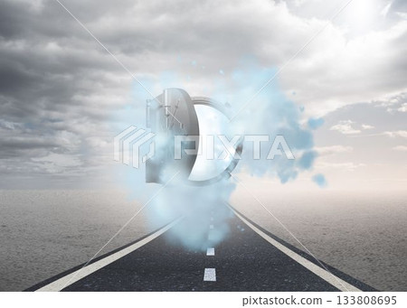 Open safe in dust cloud over street Open safe in dust cloud over street 133808695
