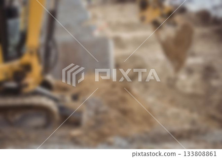 Bulldozer moving heap of mud at construction site Bulldozer moving heap of mud at construction site 133808861