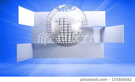 Silver globe on blue abstract background 133808882