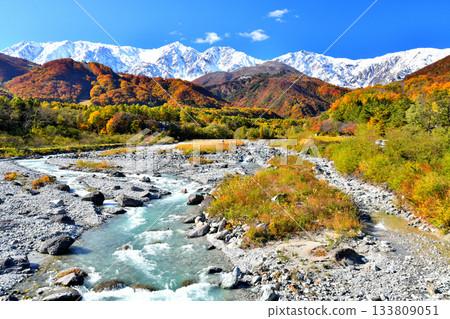 Hakuba Bridge / View of the Hakuba Sanzan mountains from Matsukawa River (Hakuba Village, Nagano Prefecture) [November 2025] 133809051