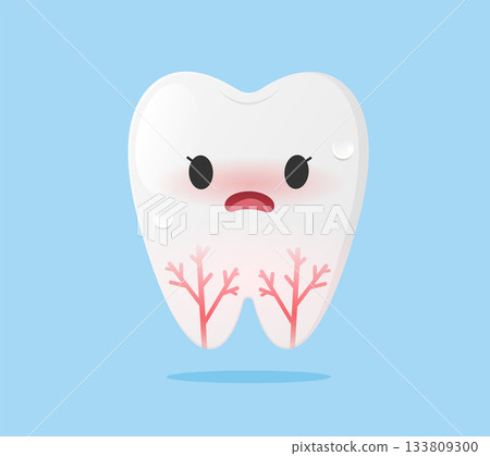 Tooth Cartoon Showing Root Pain and Sensitivity Symptom 133809300