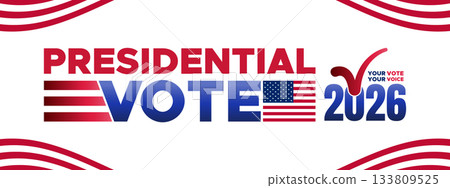 Presidential Vote 2026 Banner with Clean Patriotic Theme and Bold Text Style 133809525