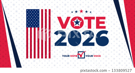 Vote 2026 Election Banner with Bold Patriotic Theme and Modern USA Graphics Vote 2026 Election Banner with Bold Patriotic Theme and Modern USA Graphics 133809527