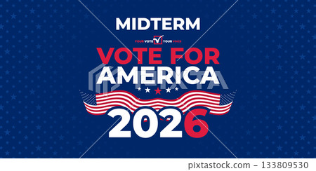 Midterm Vote for America 2026 Banner with Patriotic Stars and Modern Layout 133809530