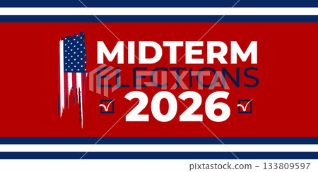 USA Midterm Elections 2026 Banner with Patriotic Red White Blue Graphic Style 133809597