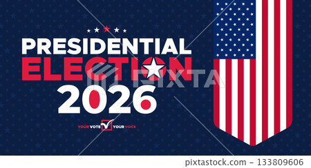 Presidential Election 2026 Patriotic Banner with Bold USA Flag Color Theme 133809606