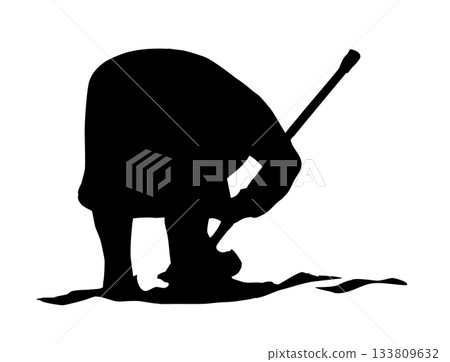Vector drawing. A gardener weeding a garden Vector drawing. A gardener weeding a garden 133809632