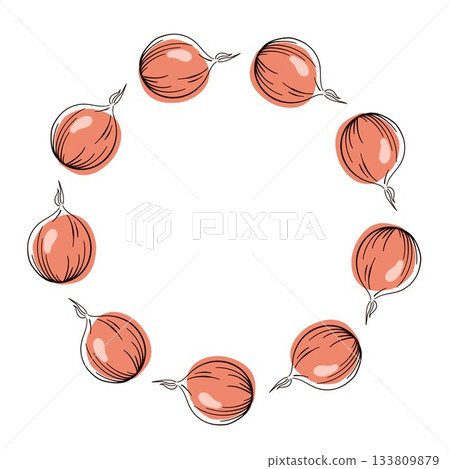Onion wreath in flat style isolated on white background. Design for vegan flyer. 133809879