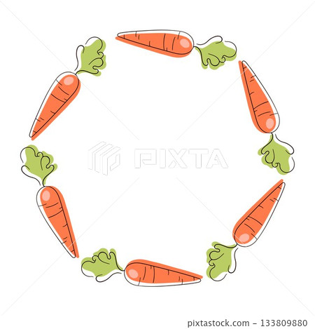 Carrot wreath in flat style. Design for vegan theme, Easter card isolated on white background. Carrot wreath in flat style. Design for vegan theme, Easter card isolated on white background. 133809880