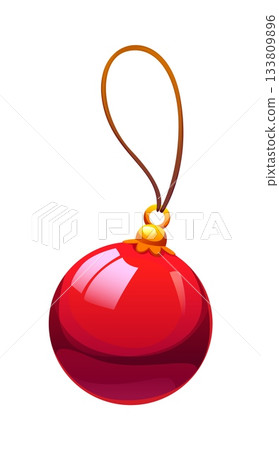 Christmas bauble ball ornament for winter holiday and Xmas tree decoration, cartoon vector. Christmas bauble ball of red glass with shiny glossy sphere for New Year greeting and Christmas tree decor Christmas bauble ball ornament for winter holiday and Xmas tree decoration, cartoon vector. Christmas bauble ball of red glass with shiny glossy sphere for New Year greeting and Christmas tree decor 133809896